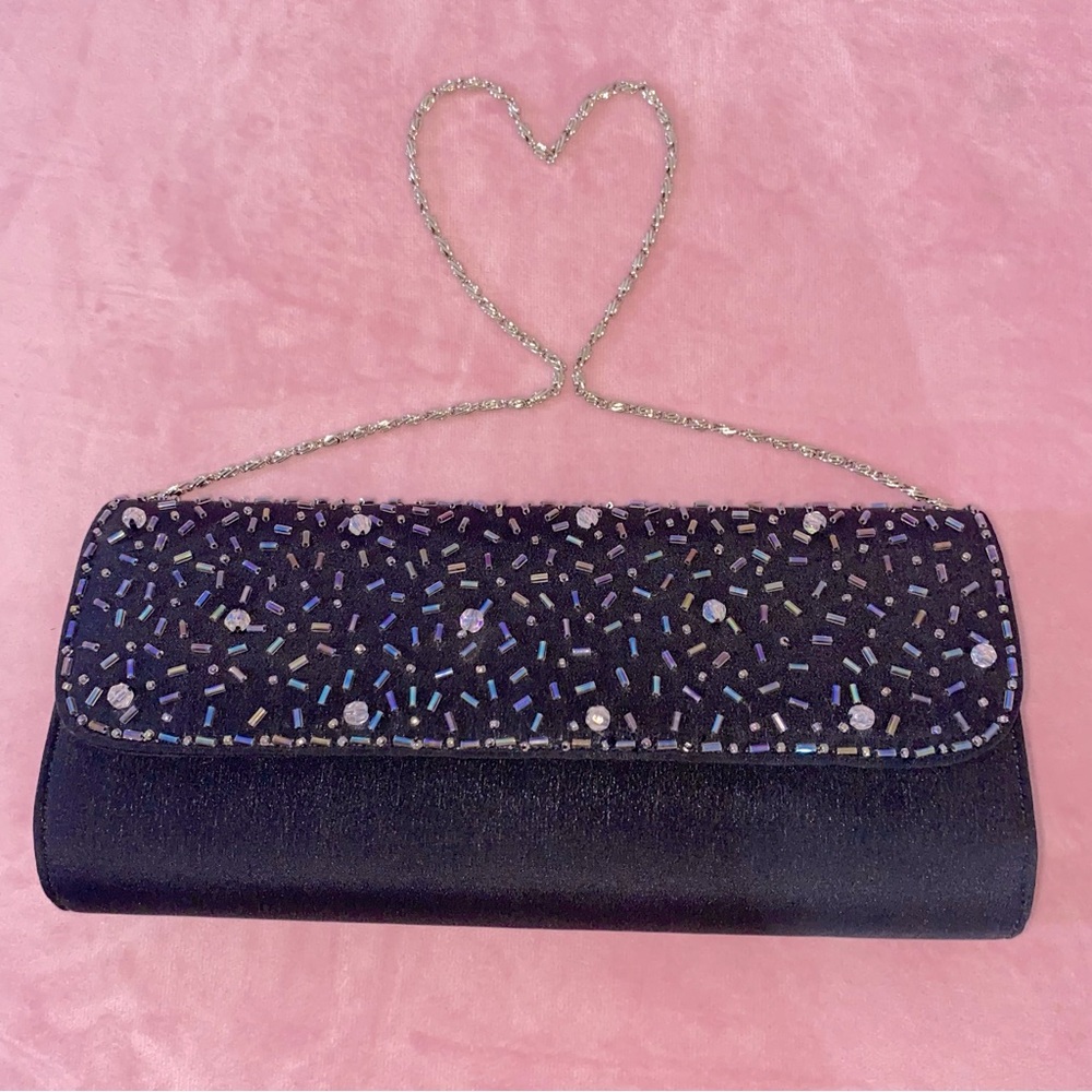 1980’s 100% Silk Vintage Diane Gilman Beaded Envelope Clutch Bag Shoulder Strap
